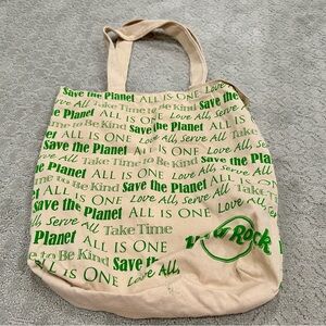 Hard Rock Cafe Cream and Green Canvas Tote